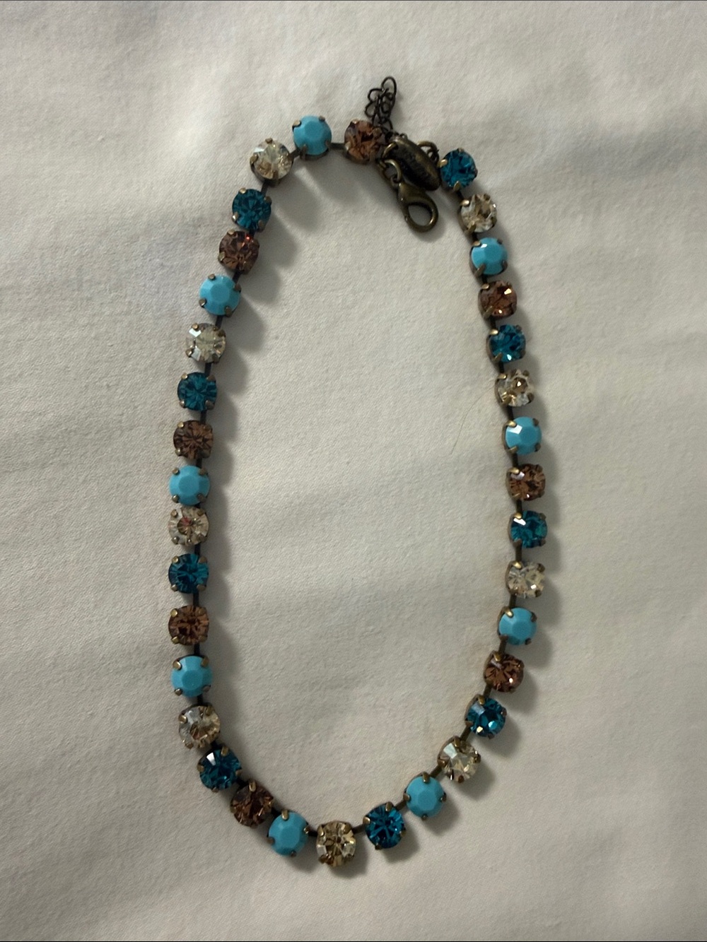 Sade New York Turquoise Blue, Teal and Champagne Crystal Necklace